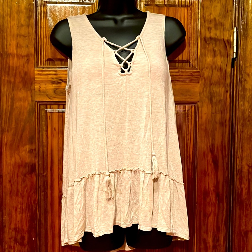 Max Studio Flowy Lace Up High Low Tank